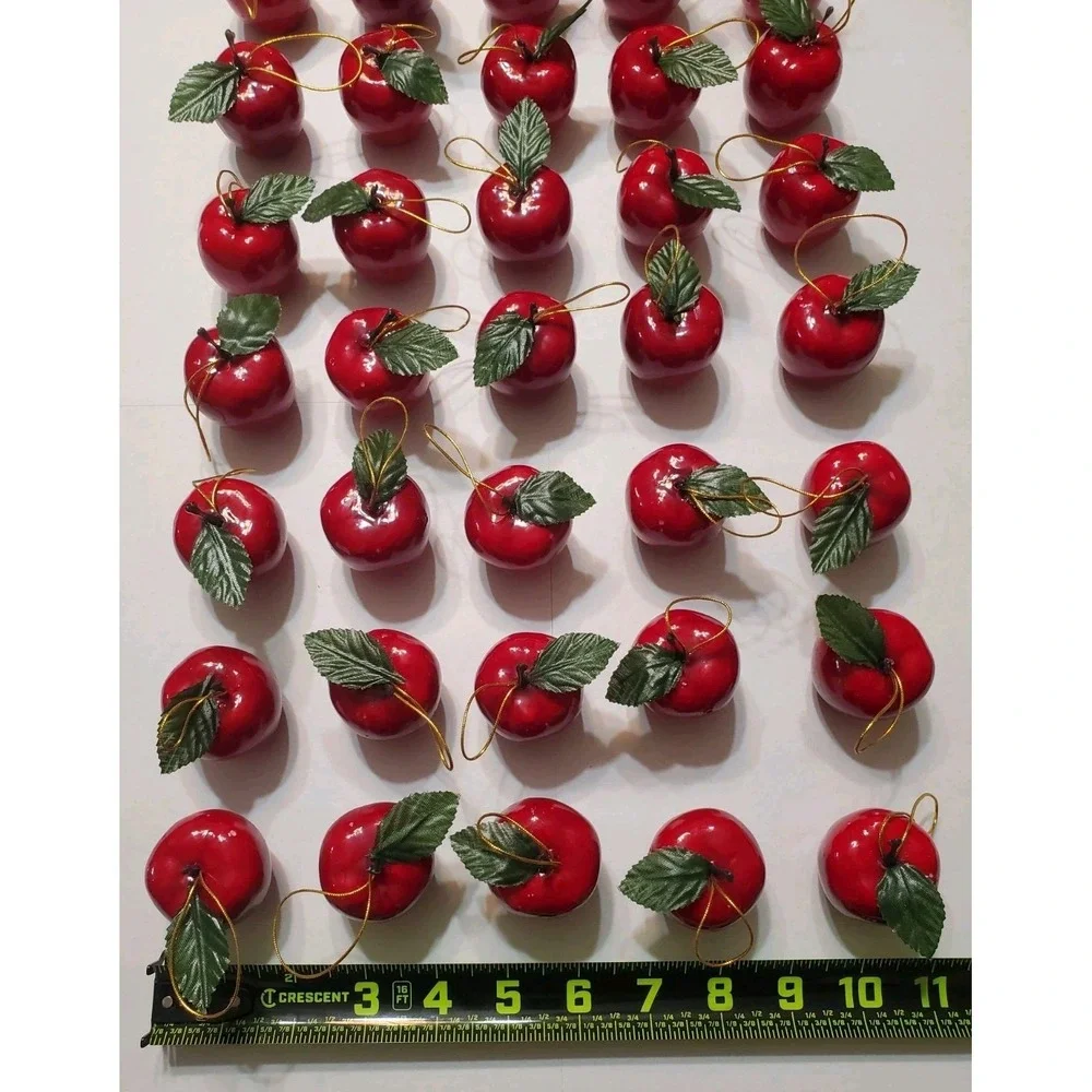 Vintage Shiny Red‎ Lacquered Apple Christmas Tree Ornaments 90s Lot Of 35